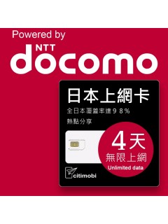 DOCOMO 日本上網卡 - 4天吃到飽 