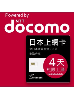 日本上網 - 4天DOCOMO 上網吃到飽上網卡 