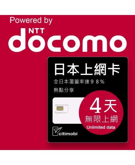 日本上網 - 4天DOCOMO 上網吃到飽上網卡 