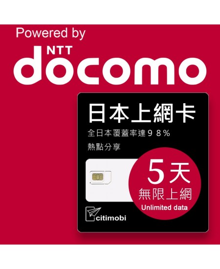 日本上網 - 5天DOCOMO 上網吃到飽上網卡 