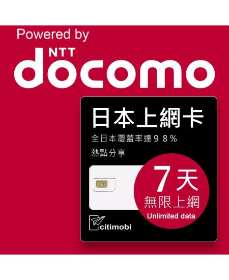 日本上網 - 7天DOCOMO 上網吃到飽上網卡 